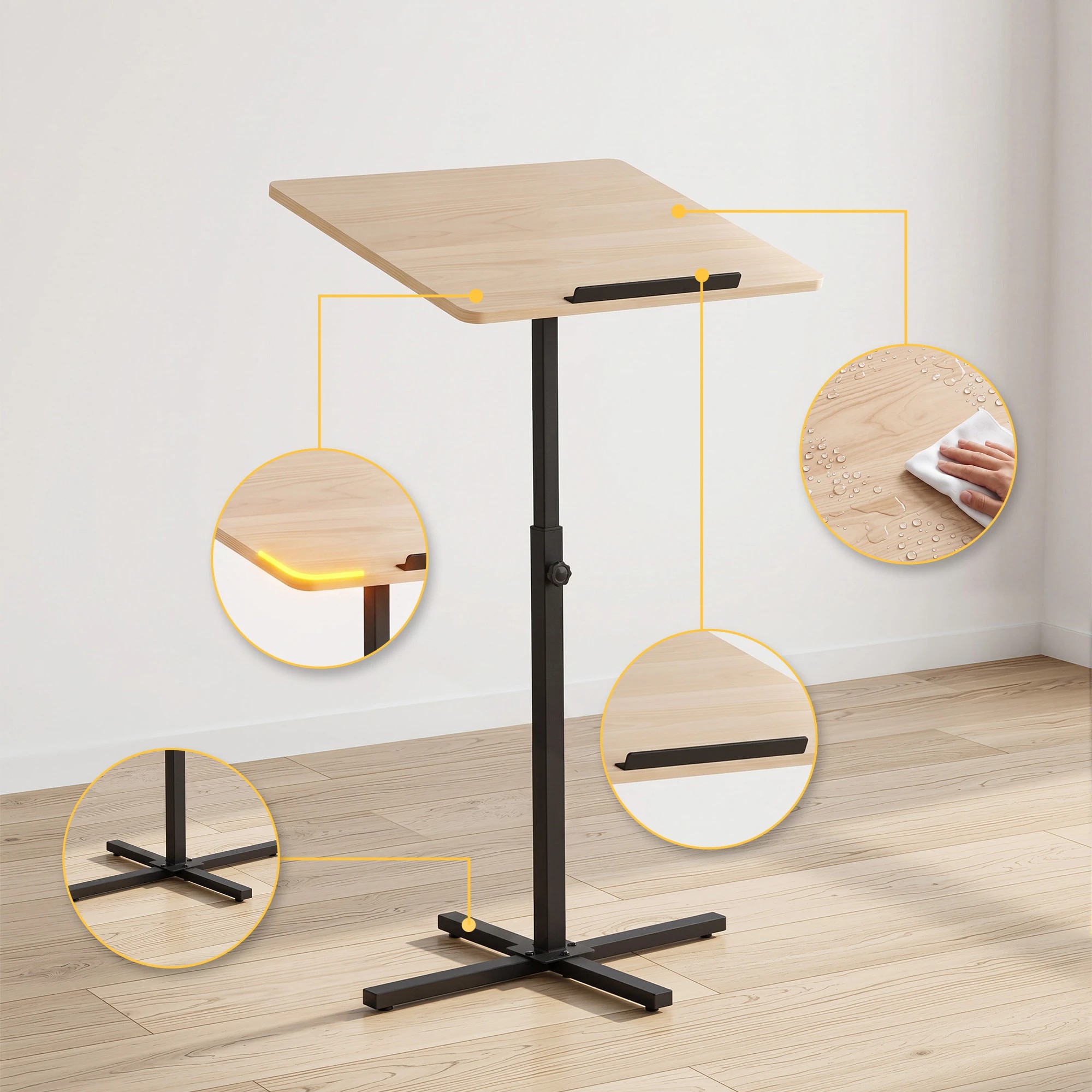 8 Artiss Floor Podium Stand 78-127CM Height Adjustable Portable Laptop Desk - Natural, 8 of 10