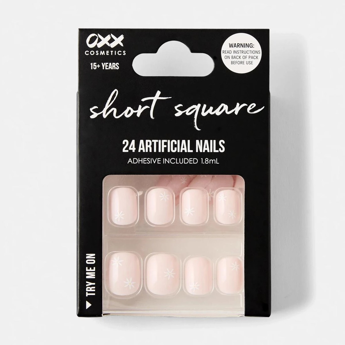 1 OXX Cosmetics 24 Pack Artificial Nails with Adhesive - Short Square Shape, Daisies, 1 of 5