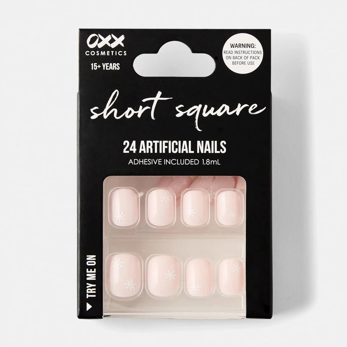 1 OXX Cosmetics 24 Pack Artificial Nails with Adhesive - Short Square Shape, Daisies, 1 of 5
