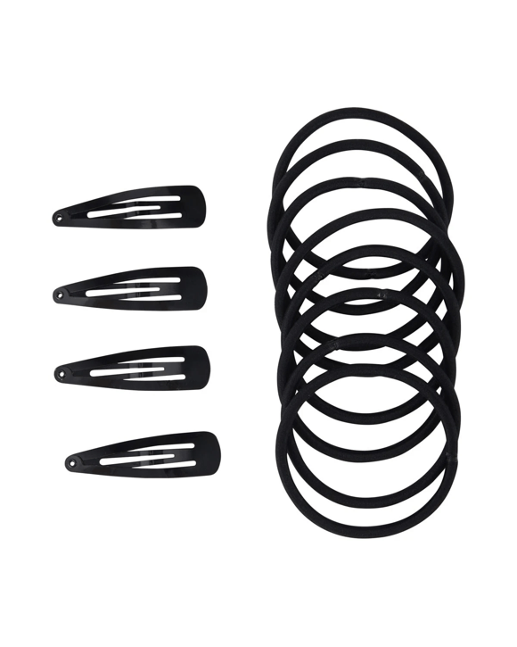 OXX Haircare 12 Piece Assorted Elastics and Hair Clips - Black