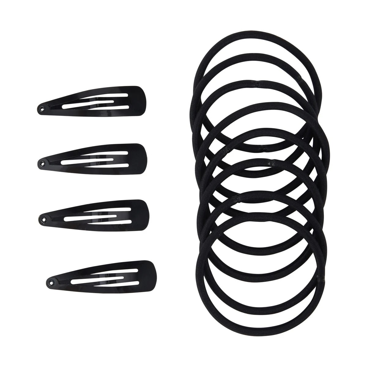 1 OXX Haircare 12 Piece Assorted Elastics and Hair Clips - Black, 1 of 4