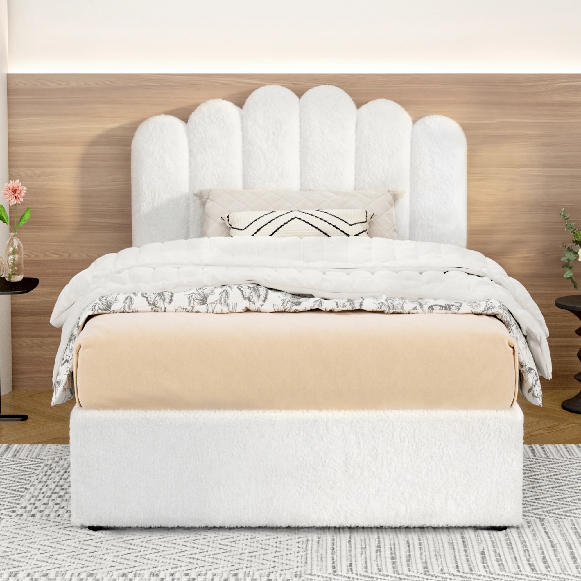 2 Alfordson Bed Frame Single Size Gas Lift Storage Base Wooden Boucle Mutis - White, 2 of 9