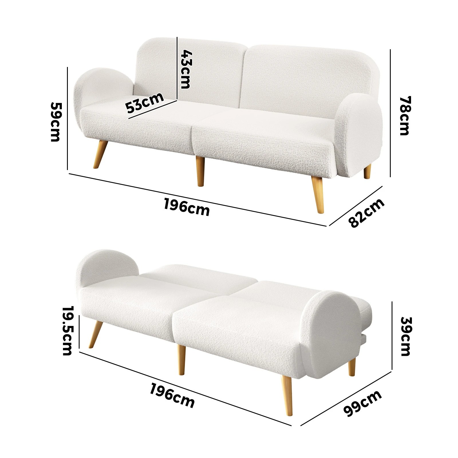 2 Oikiture Boucle Sofa Bed 3 Seater Recliner - White, 2 of 10