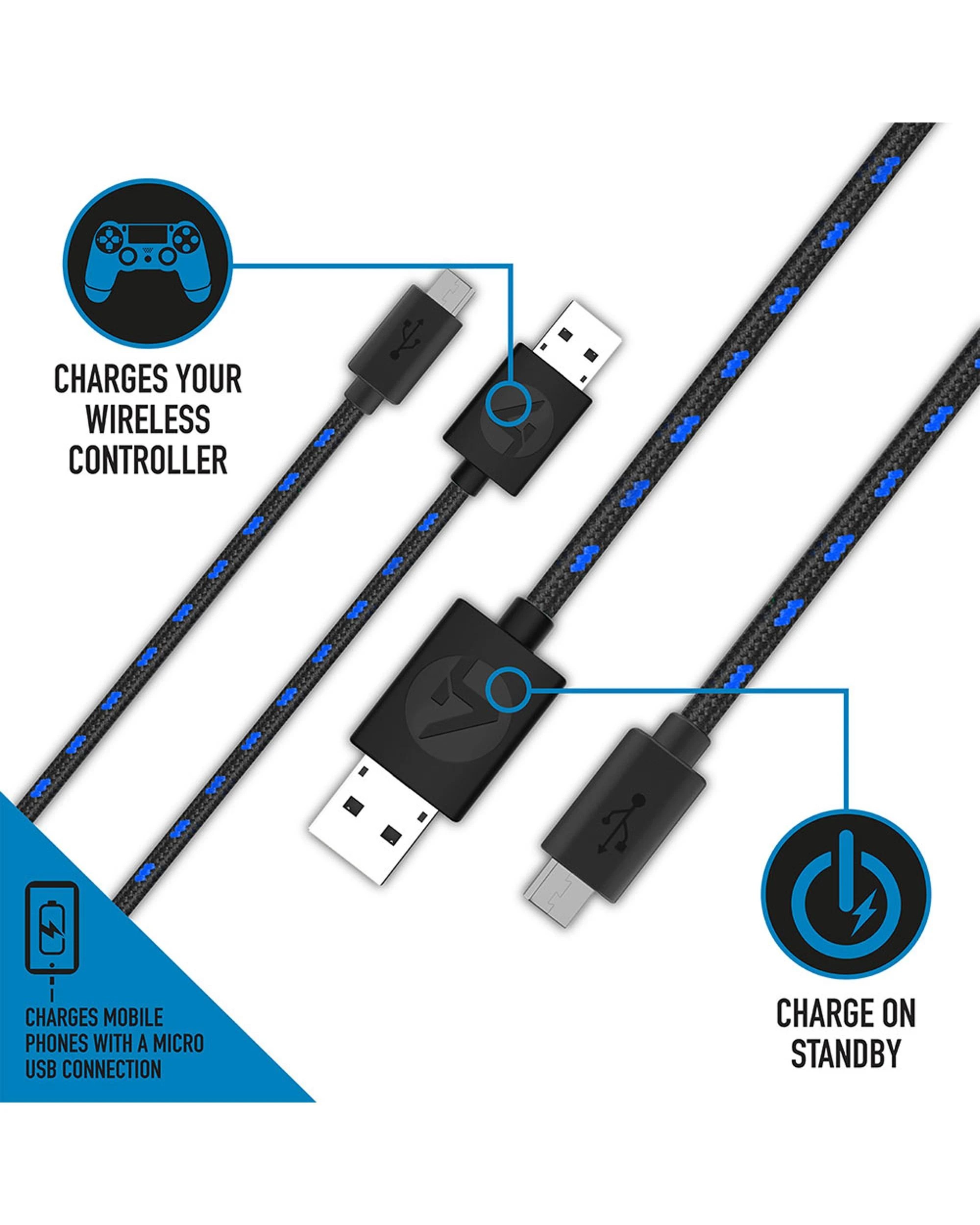 5 4Gamers PS4 3m Superfast Play and Charge Cable Twin Pack, 5 of 7