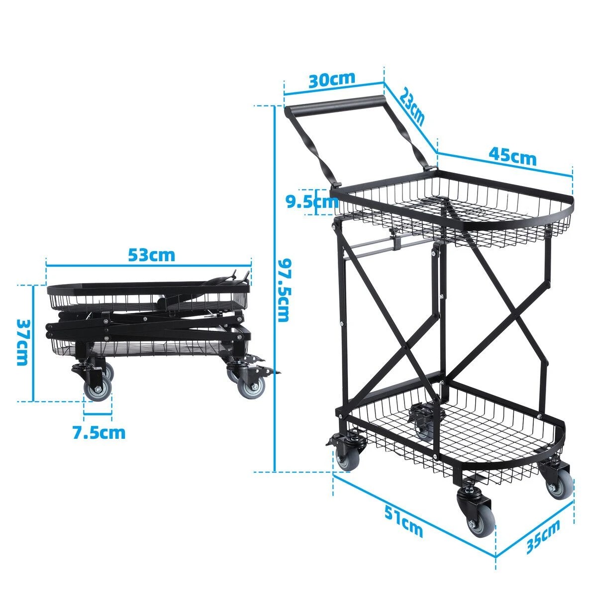 2 AUSWAY 2-Tier Folding Trolley Cart Utility Shopping Heavy Duty 100kg Collapsible Storage, 2 of 4