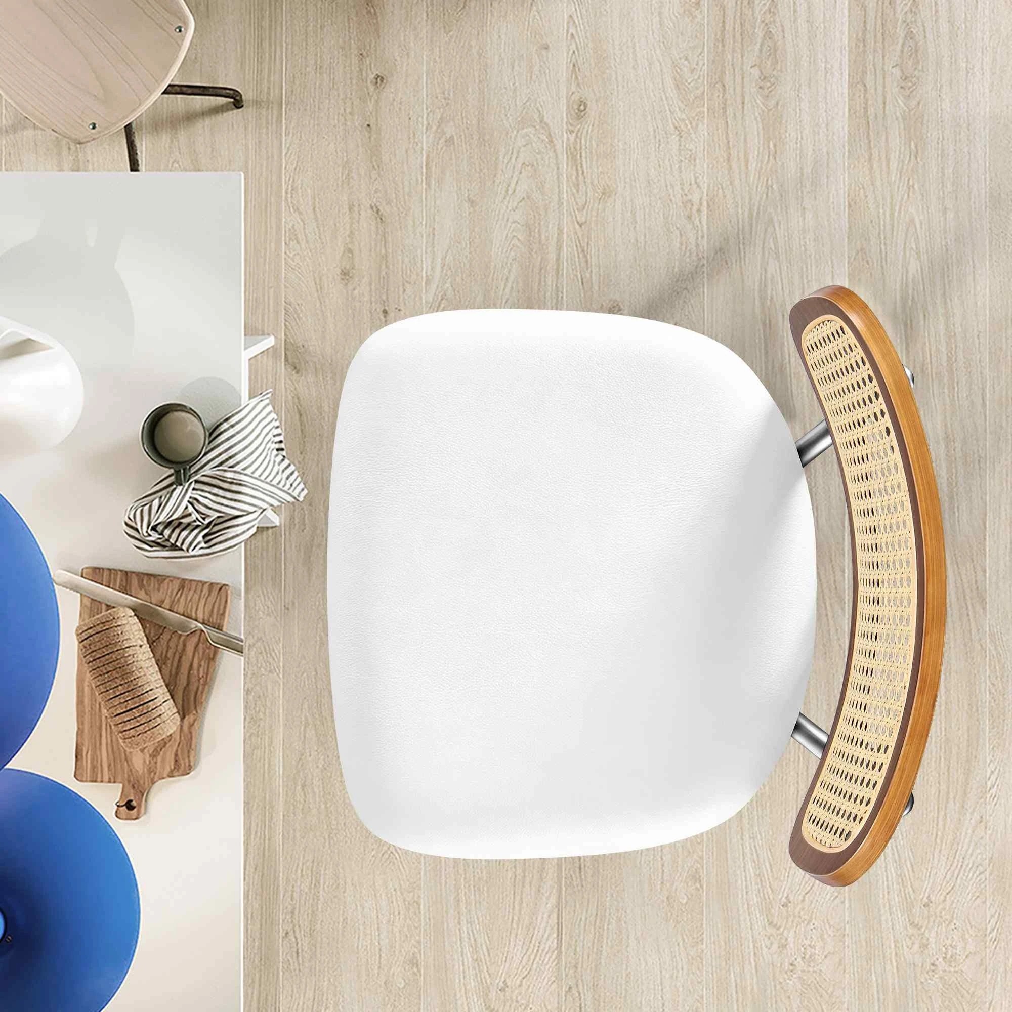6 Alfordson 4x Bar Stools Kitchen Vintage Leather Seat Rattan Chair - White, 6 of 10