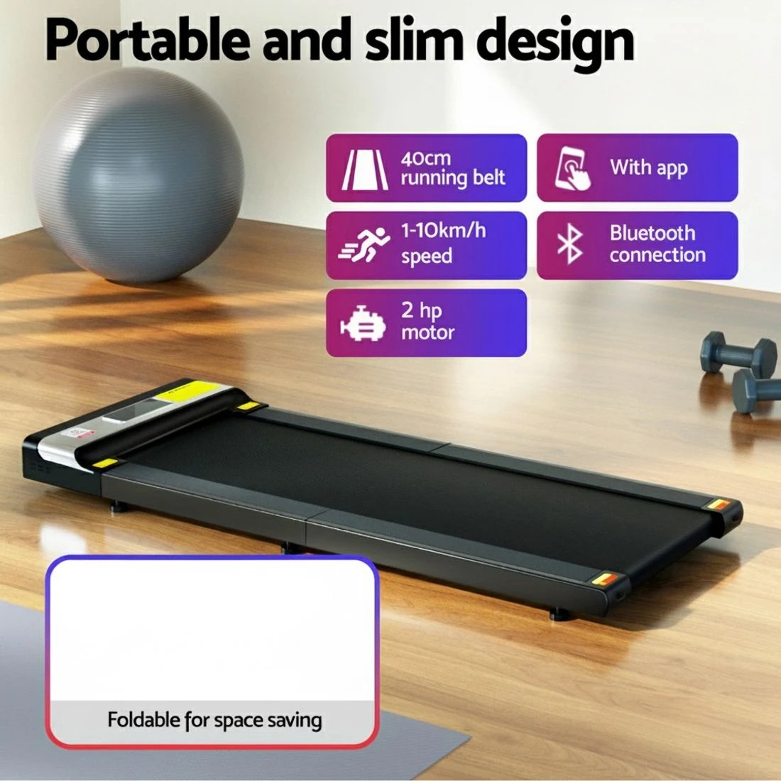 4 Everfit Treadmill Electric Walking Pad Under Desk Home Gym Fitness Foldable - Black, 4 of 6