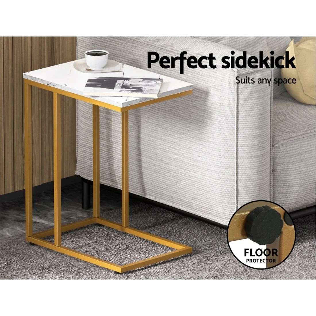 4 Artiss Coffee Table Side Table Marble Effect Emma - White, 4 of 7