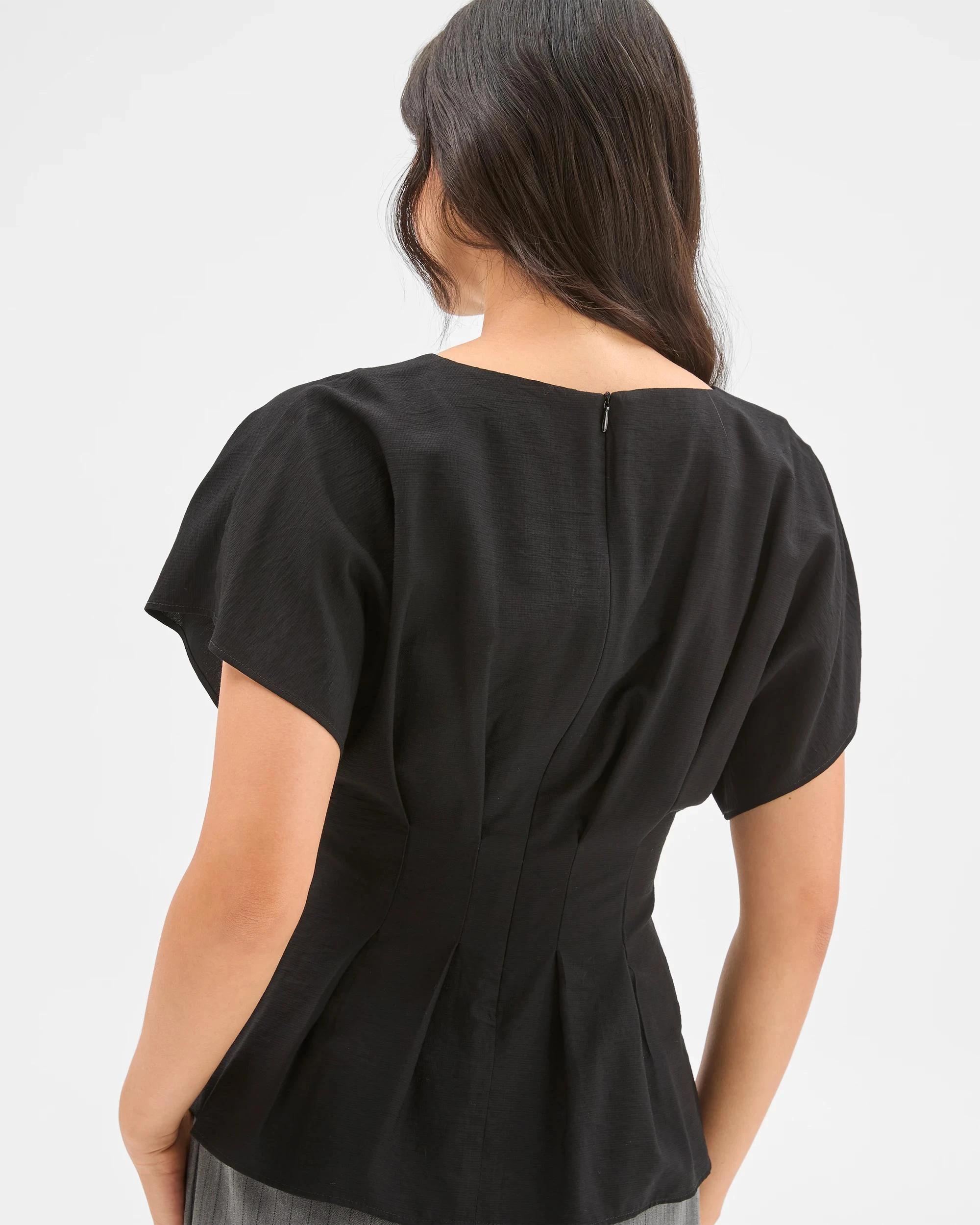 7 Preview Short Sleeve Femme Tuck Blouse BLACK, 7 of 7