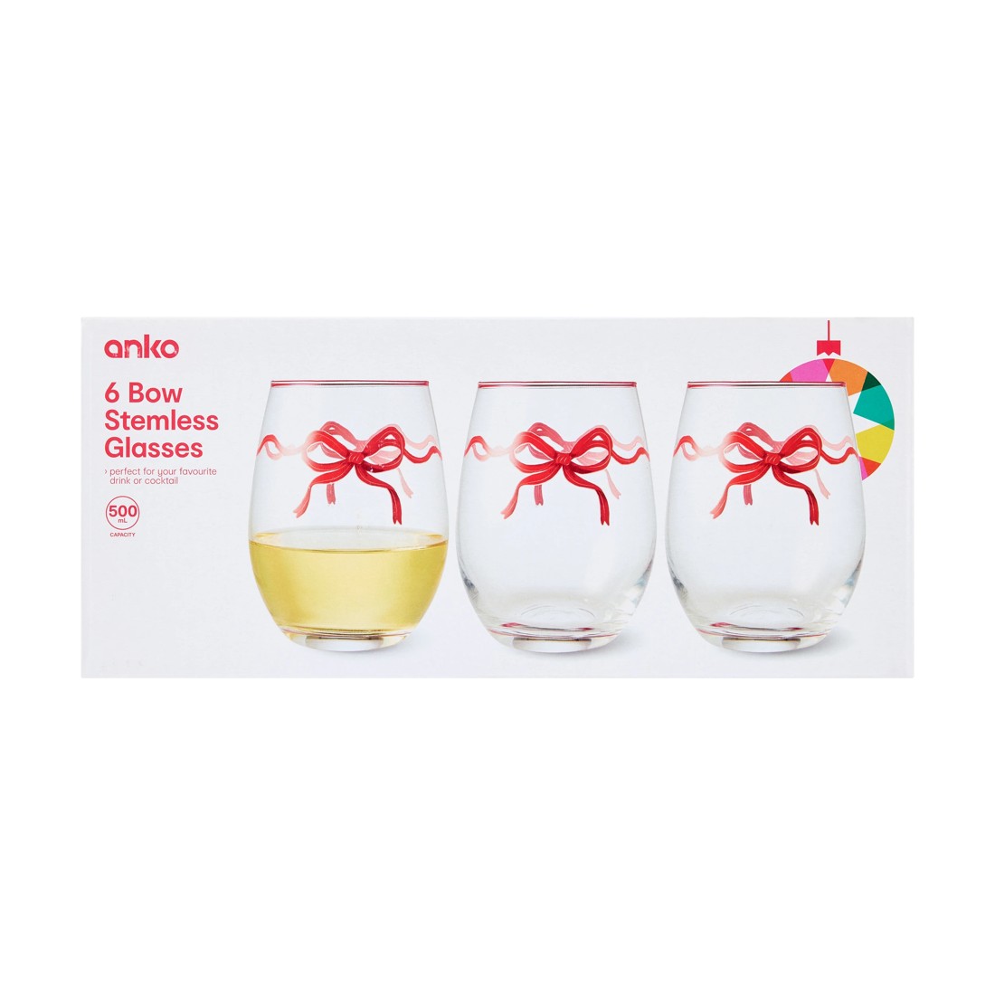 6 6 Bow Stemless Glasses, 6 of 6