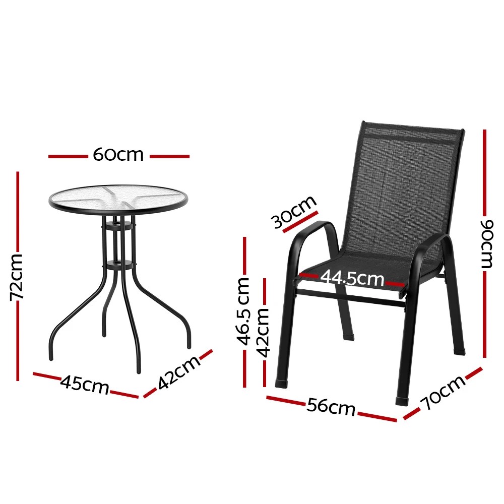 2 Gardeon 5PC Bistro Set Outdoor Table and Chairs Stackable Outdoor Furniture - Black, 2 of 5