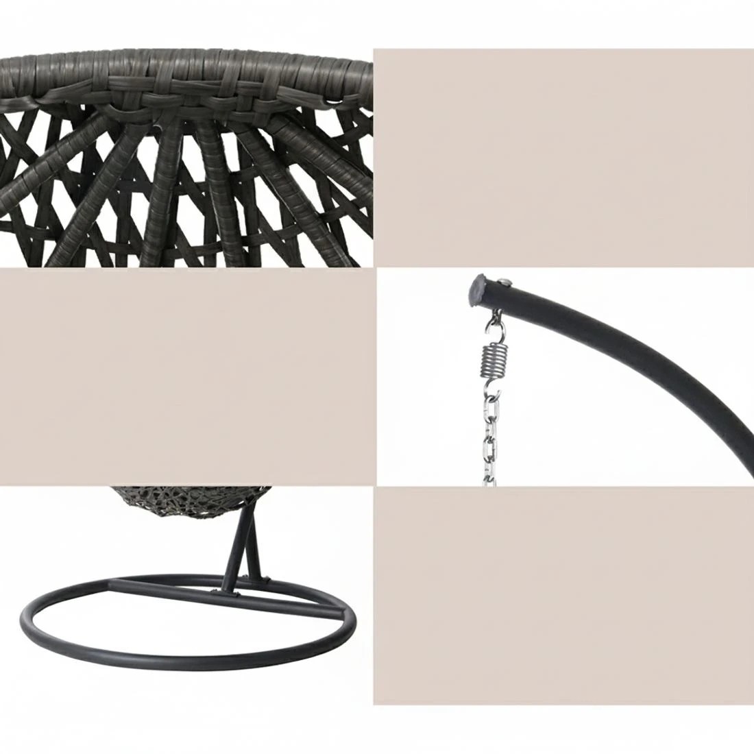 5 Gardeon Outdoor Egg Swing Chair Wicker Rattan Furniture Pod Stand Cushion - Black, 5 of 5