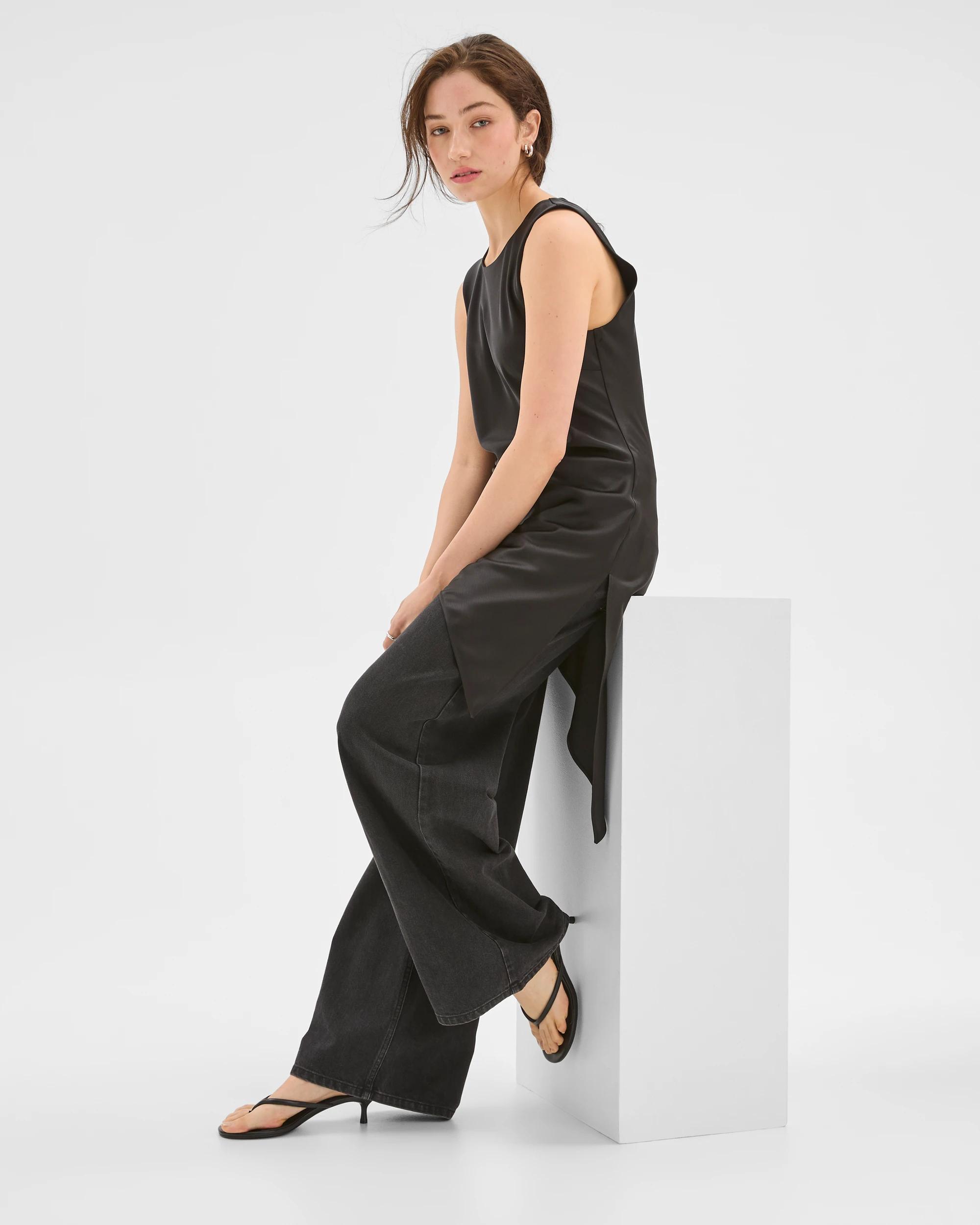 2 Lily Loves Asymmetrical Satin Tank Top BLACK, 2 of 7
