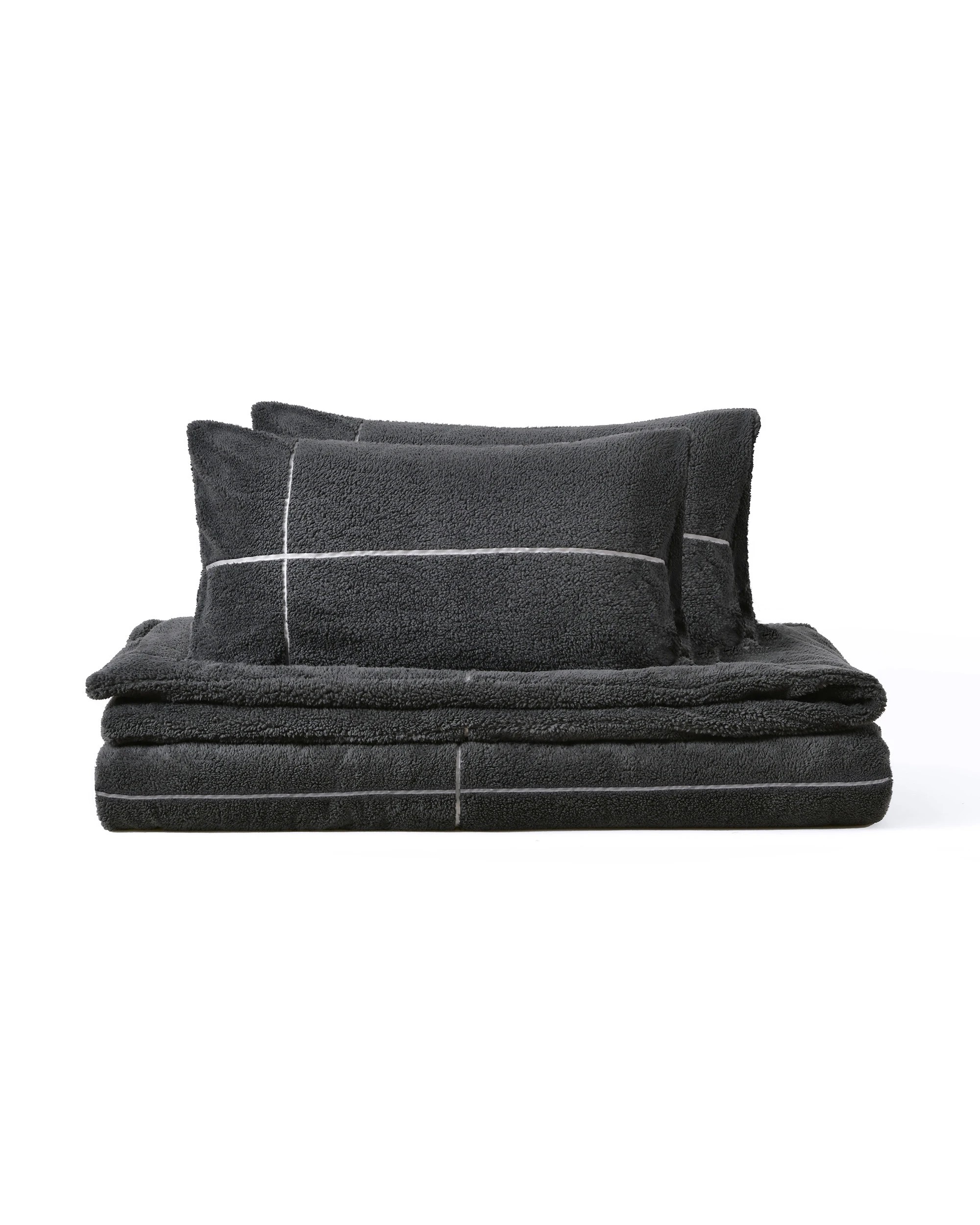 7 Dreamaker Jasper Teddy Fleece Quilt Cover Set - Queen Bed - Charcoal, 7 of 8