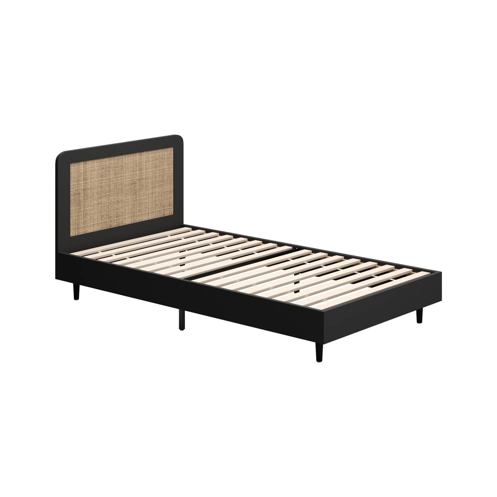 10 Oikiture Bed Frame Single Size Beds Real Rattan Headboard - Black, 10 of 10