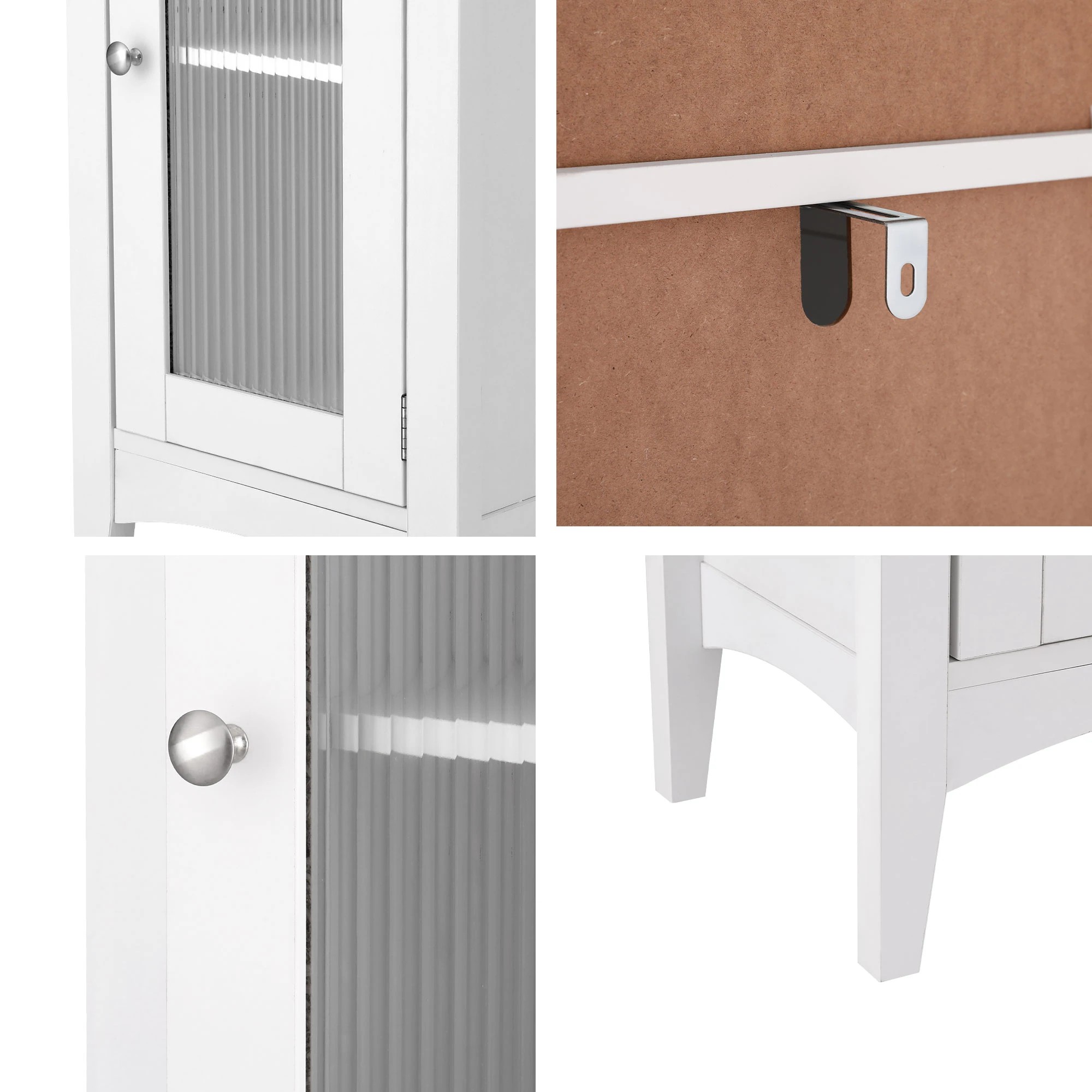 6 Artiss 2X Bathroom Storage Cabinet 160cm Tall Slim Cupboard Toilet Glass Door - White, 6 of 8
