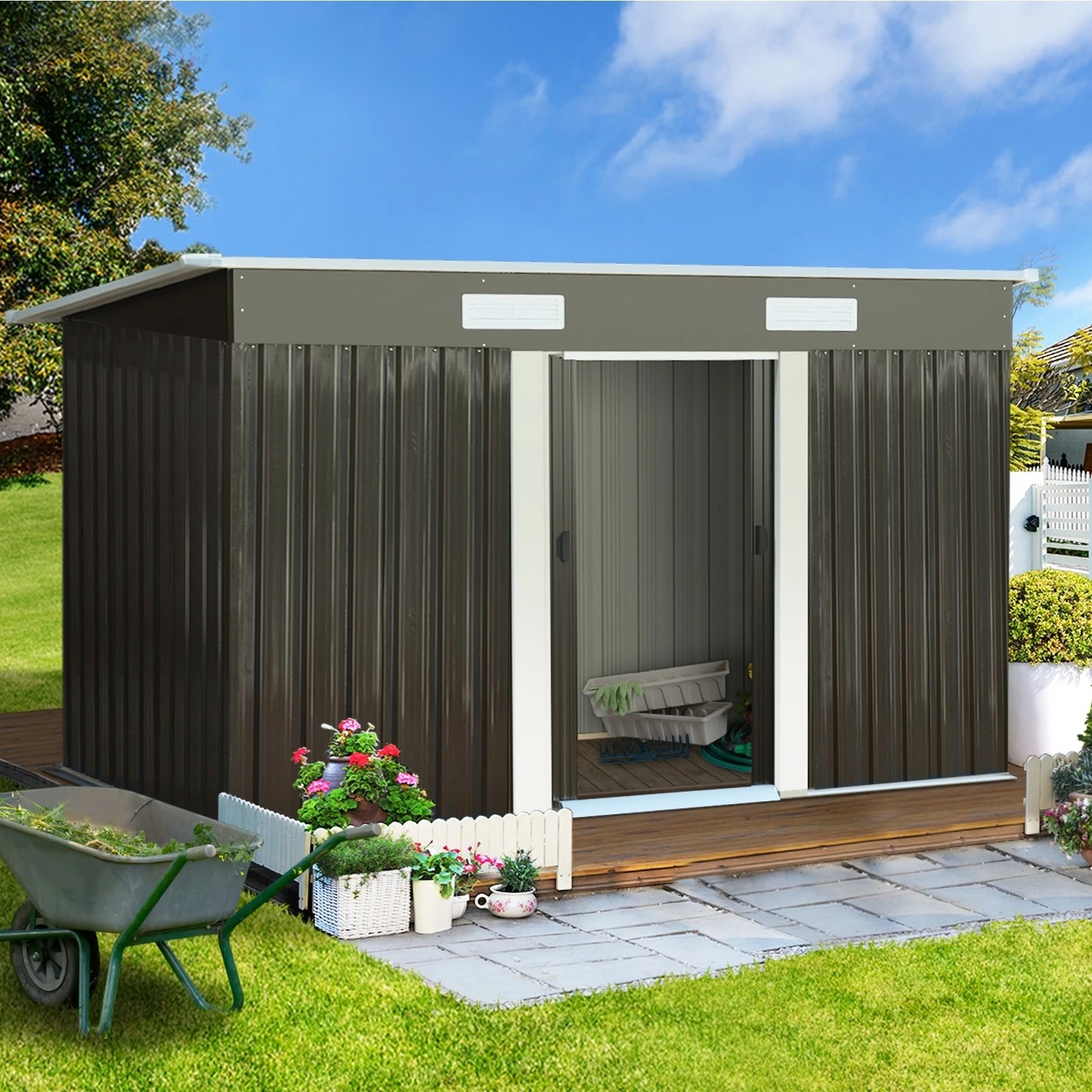 4 Livsip Garden Shed Outdoor Storage Sheds 2.38x1.31M Workshop Cabin Metal House - Grey, 4 of 9