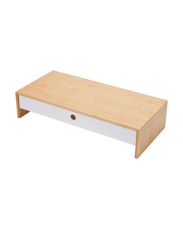 Bamboo and Plastic Monitor Stand with Drawer - W