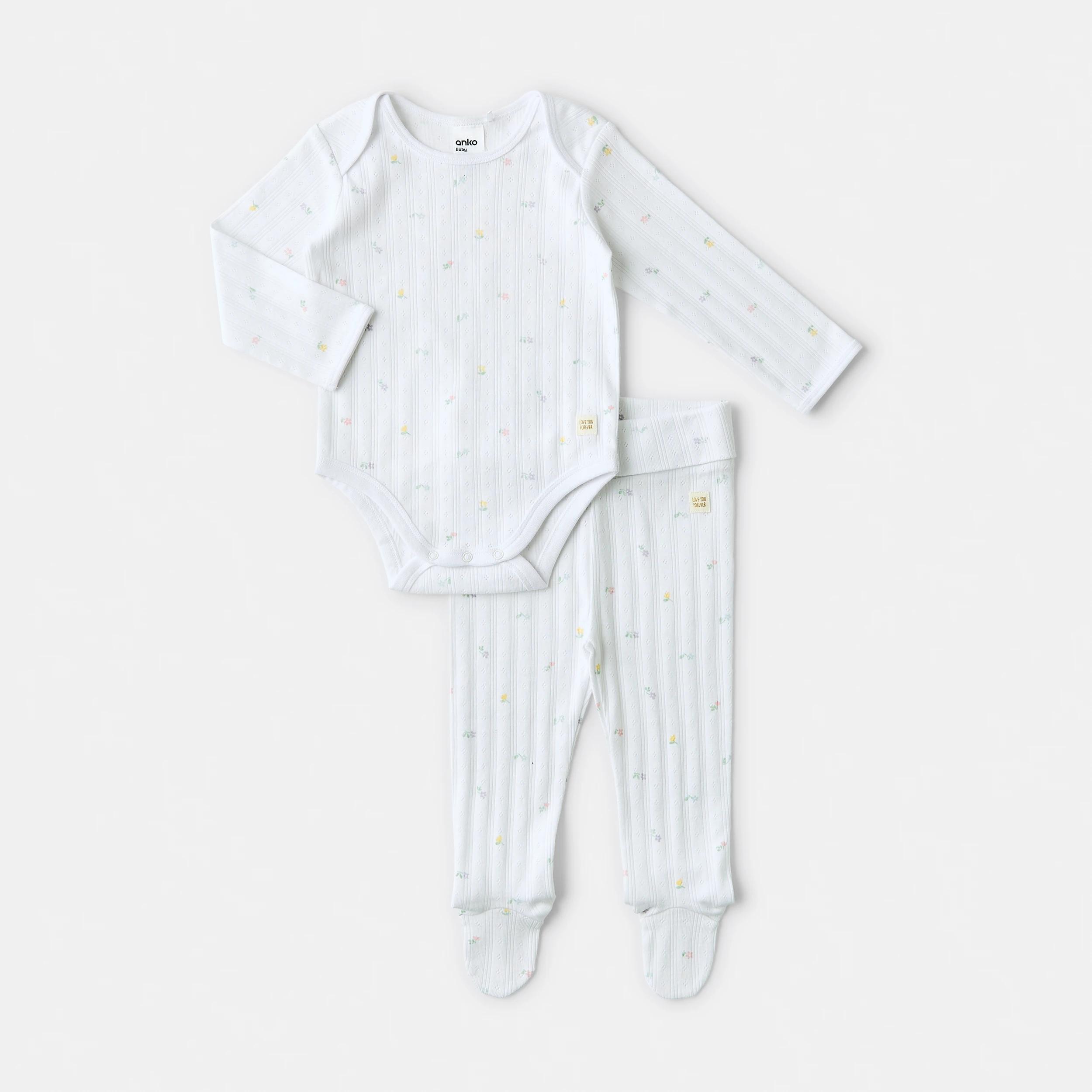1 2 Piece Long Sleeve Newborn Set WHITE FLORAL, 1 of 5