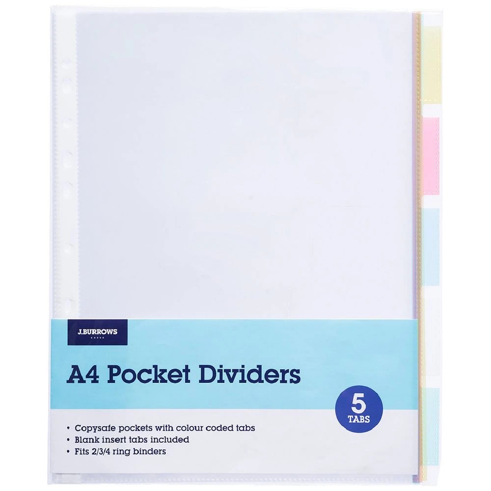 1 J.Burrows A4 Pocket Divider 5 Tab Clear, 1 of 1