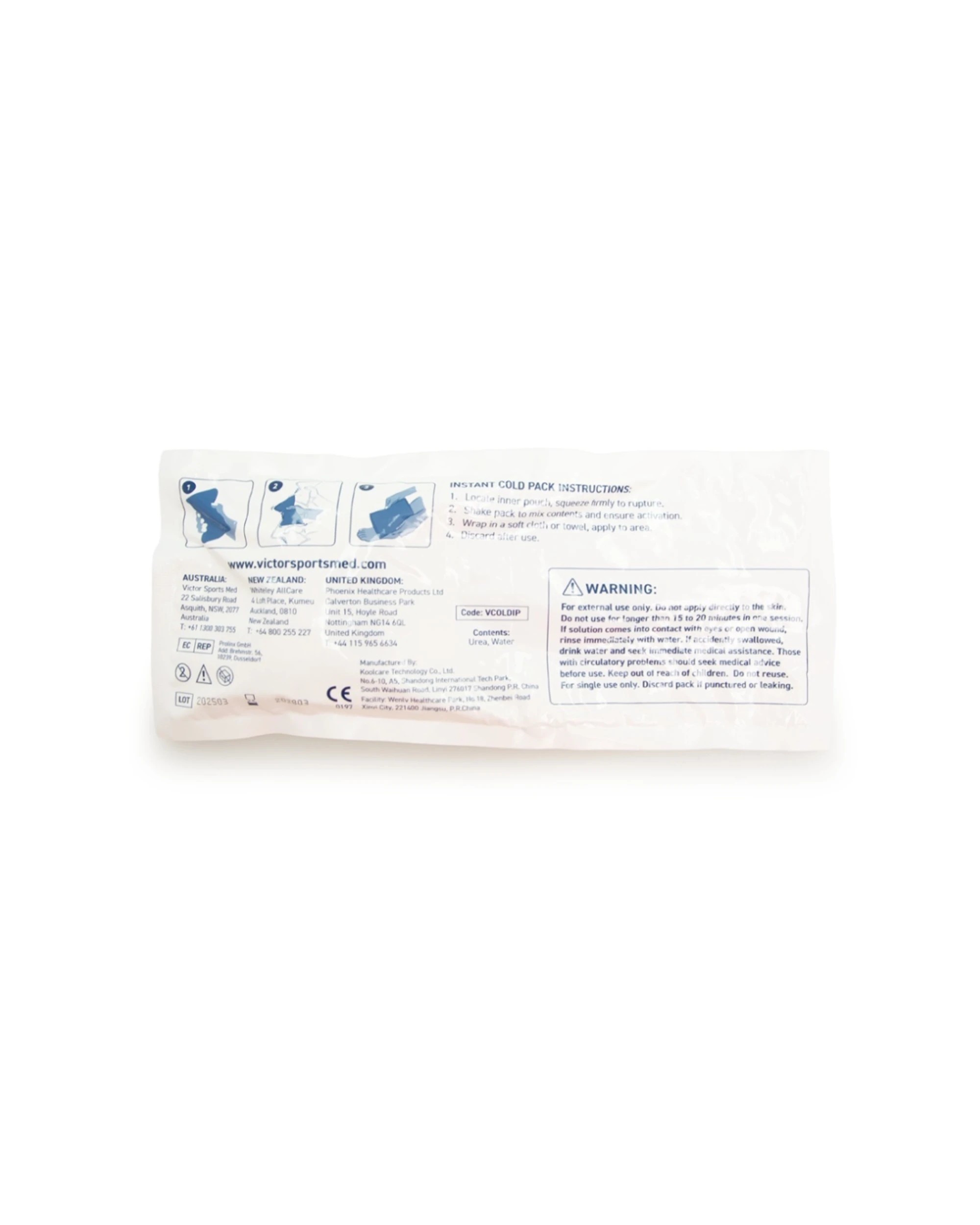 2 Victor Sports Single Use Only Instant Cold Pack Injury Recovery 30x13cm - White, 2 of 5