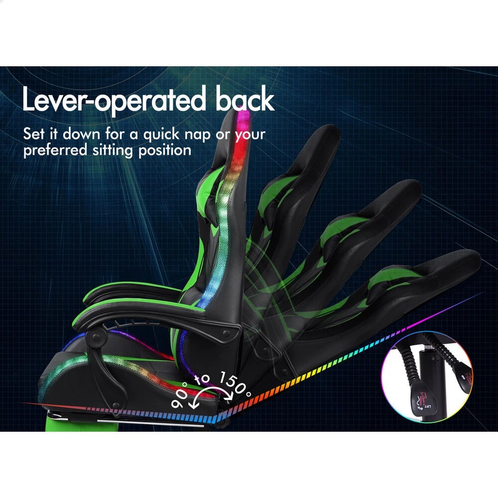 7 Alfordson Gaming Chair Office Massage 12 RGB LED Computer Seat PU Leather - Green, 7 of 10