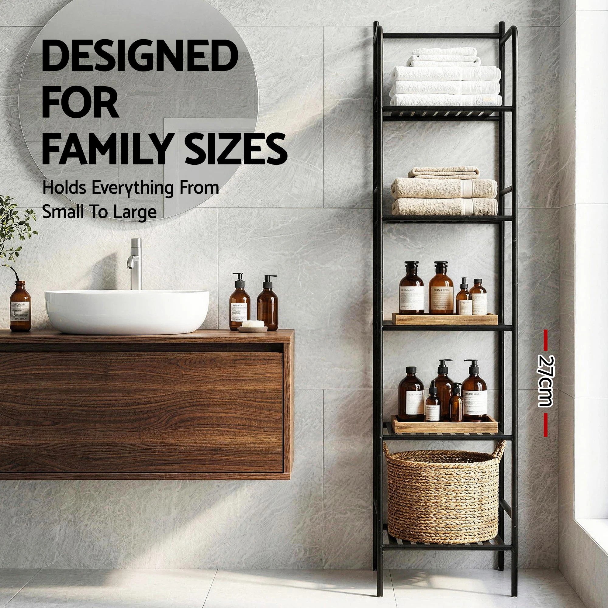 5 Artiss 5 Tier Floor Standing Corner Shower Caddy Bathroom Organizer - Black, 5 of 8