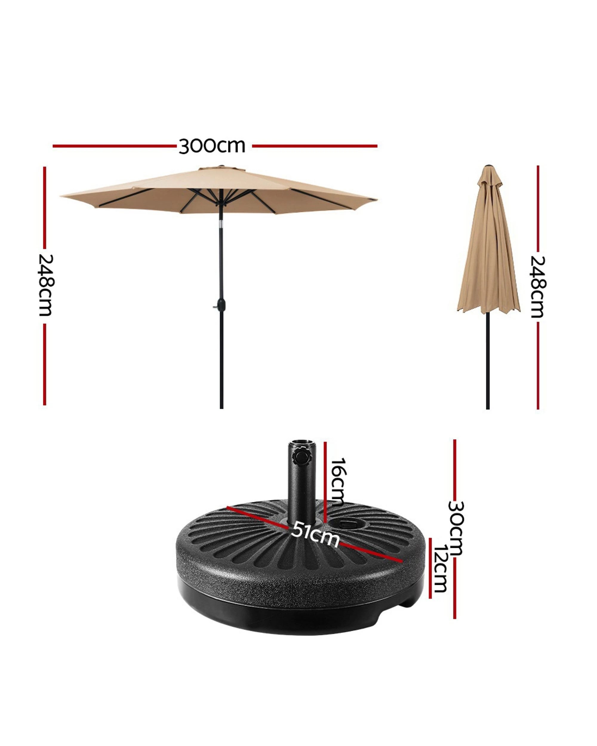 2 Instahut 3m Outdoor Umbrella W/base Pole Tilt Beach Garden Patio Beige
 - White, 2 of 3