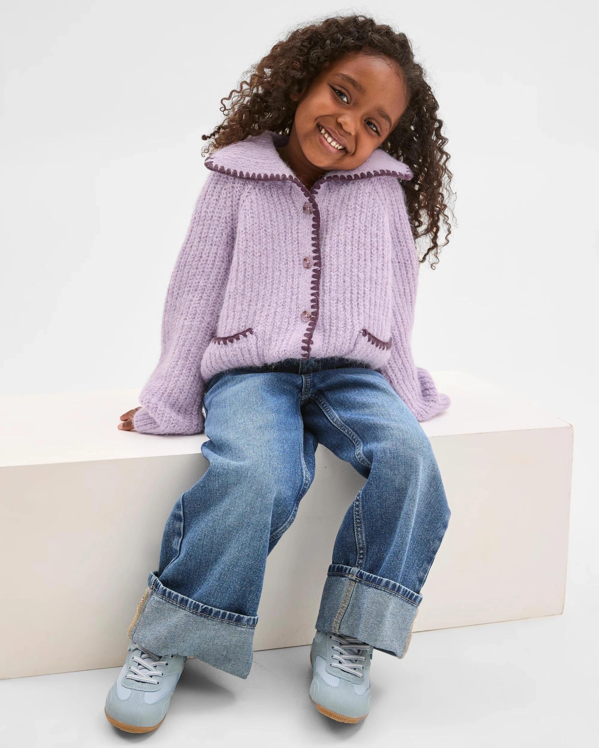 1 Target Kids Long Sleeve Blanket Stitch Cardigan PURPLE, 1 of 8