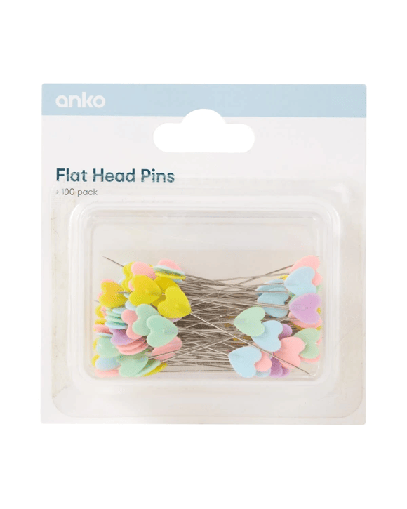 100 Pack Flat Head Pins - Heart