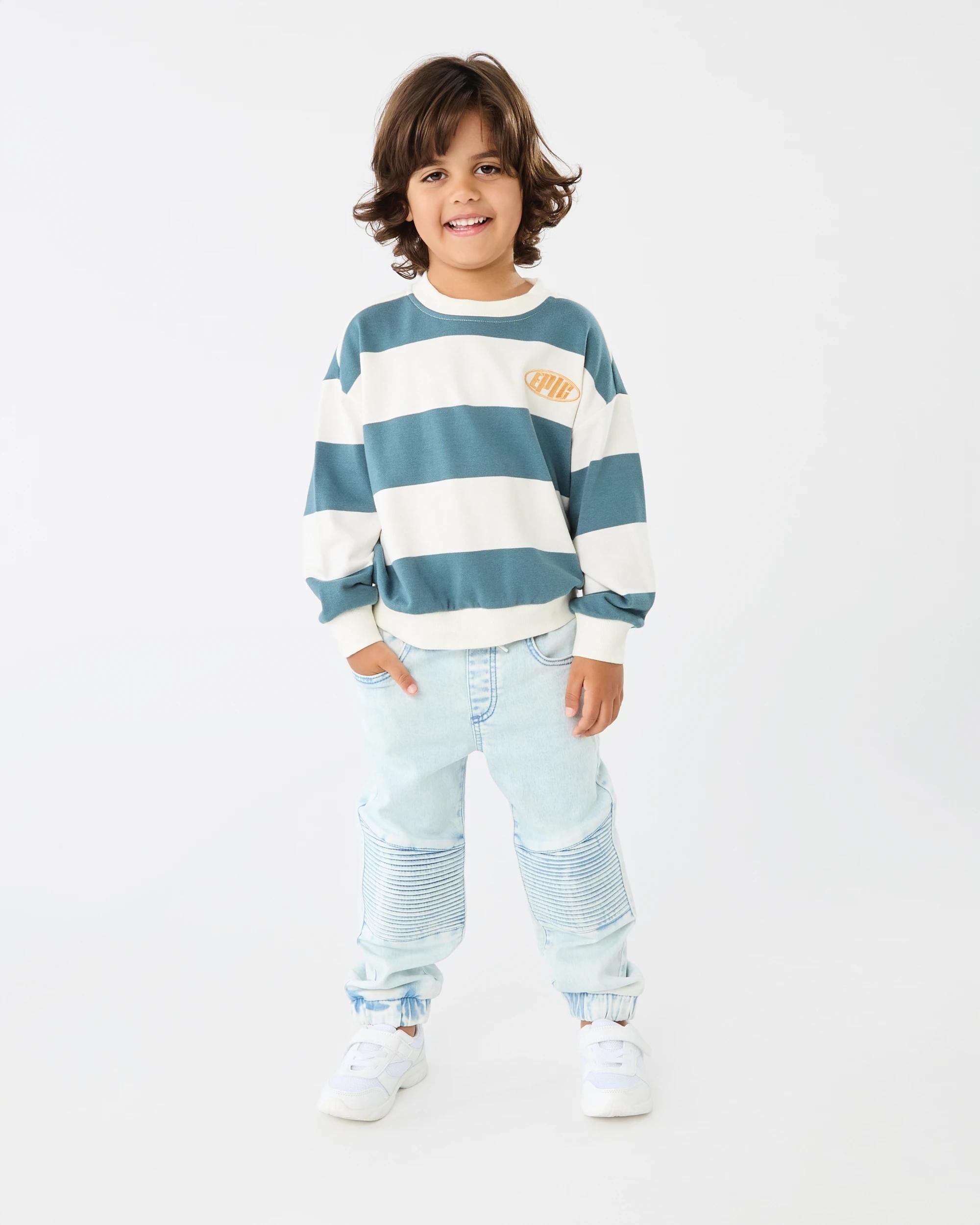 5 Oversized Stripe Crew Neck Sweatshirt Grn Stripe, 5 of 6