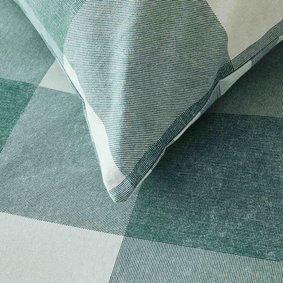 4 Check Flannelette Cotton Reversible Quilt Cover Set - Double Bed, Green, 4 of 7