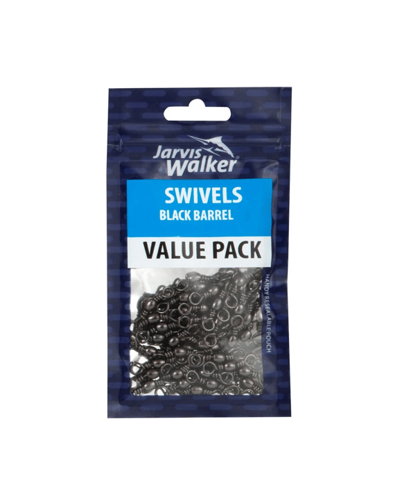 70 Pack Jarvis Walker Black Barrel Bulk Pack Swivels - Size 8