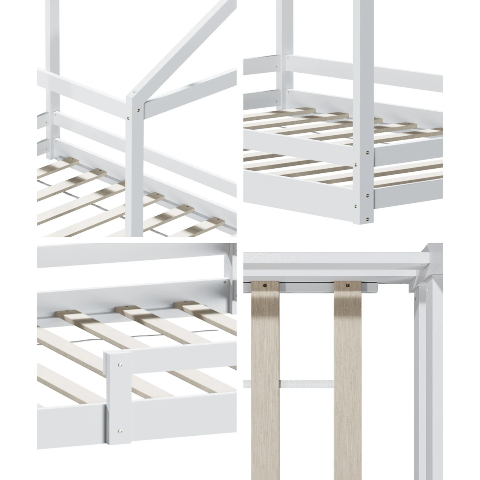 5 Oikiture Kids Wooden Bed Frame Timber House Beds Base With Fence Double
 - White, 5 of 10