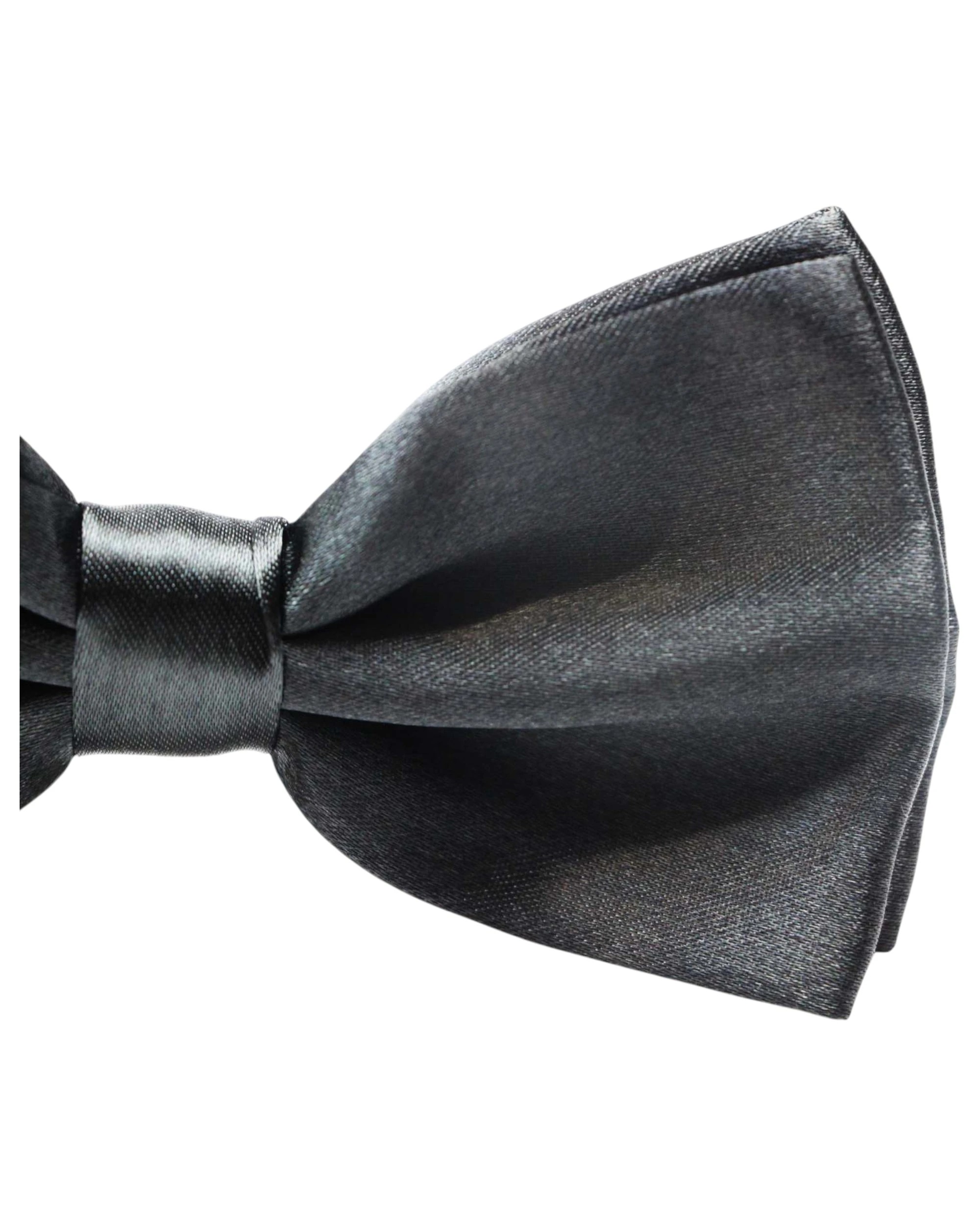 3 Zasel Mens Charcoal Solid Plain Colour Bow Tie - Grey, 3 of 5