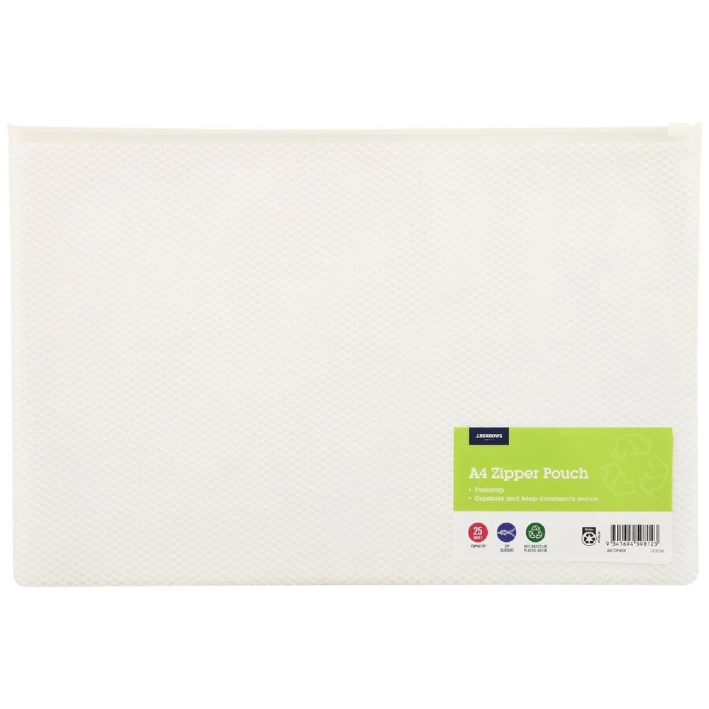 1 J.Burrows A4 Soft Zipper Pouch White, 1 of 3