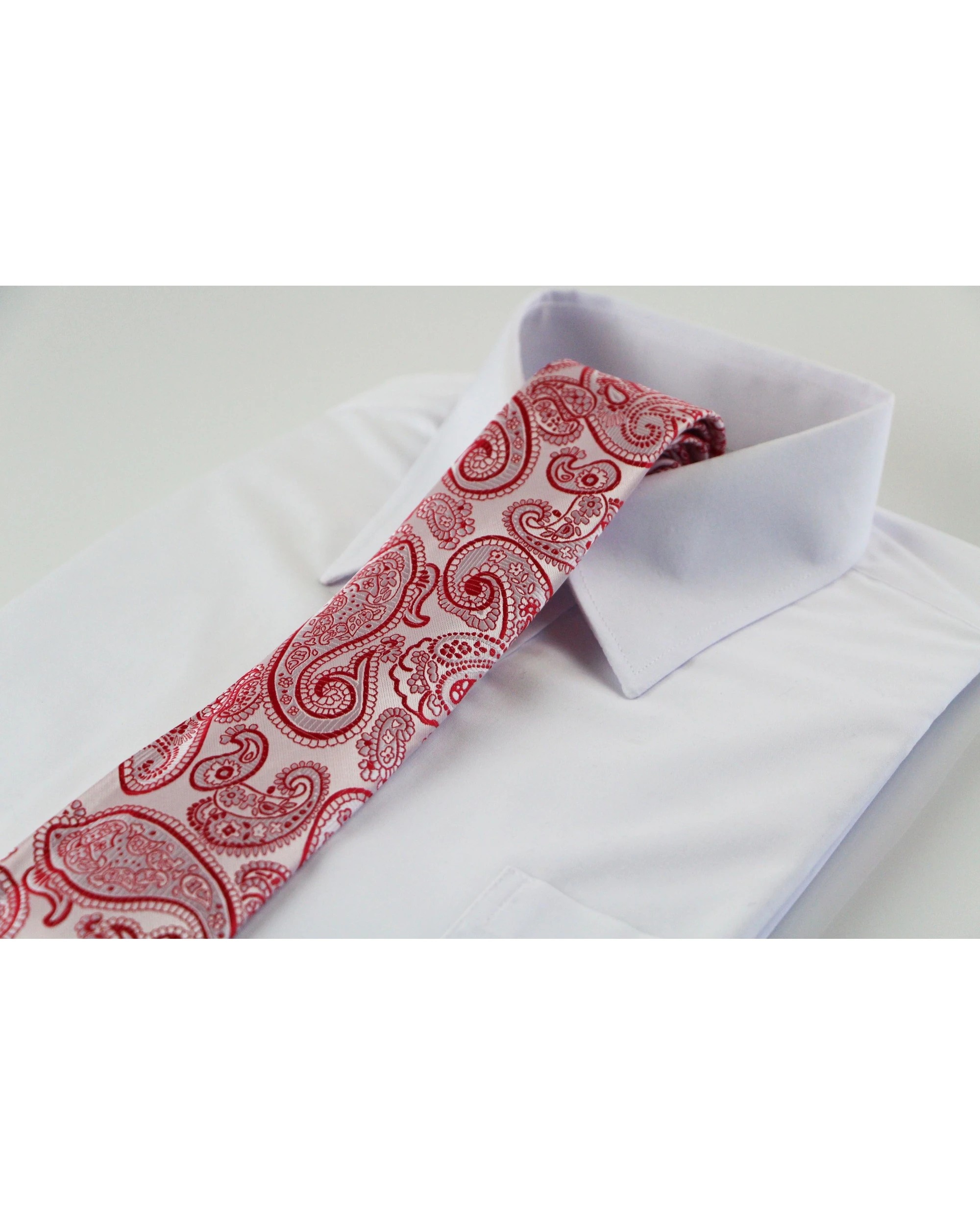 1 Zasel Mens Light Pink & Red Paisley Patterned 8cm Neck Tie, 1 of 2
