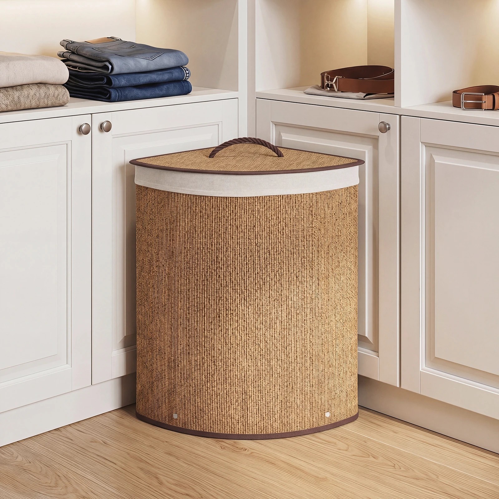 4 Costway 57L Corner Laundry Hamper Bamboo Clothes Hamper w/Removable Liner - Brown, 4 of 5