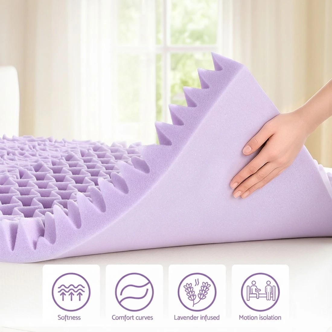 9 Giselle 8cm Memory Foam Mattress Topper Lavender Infused Bamboo Cover 7-Zone - Queen Bed - Purple, 9 of 9