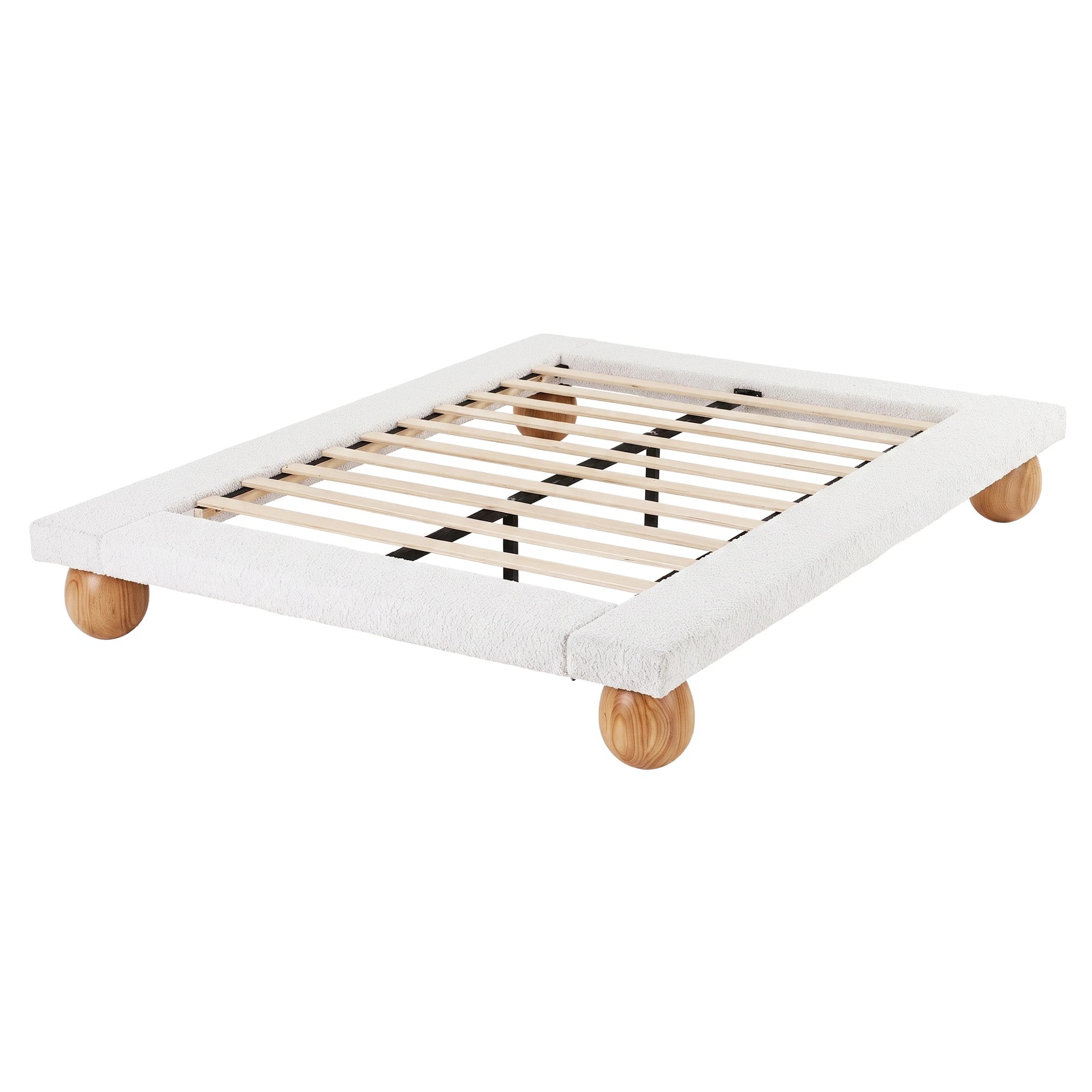 8 Artiss Bed Frame with Boucle Upholstery and Solid Rubber Wood Legs - Queen Bed - Beige, 8 of 10
