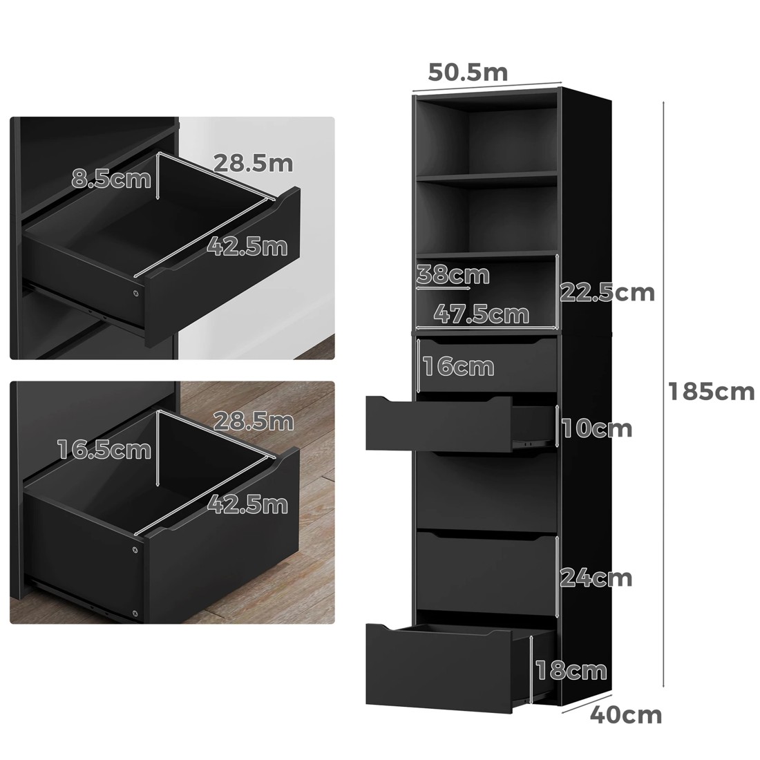 9 Alfordson Wardrobe Clothes Storage Cabinet Closet Organizer 5 Drawers - Black, 9 of 10