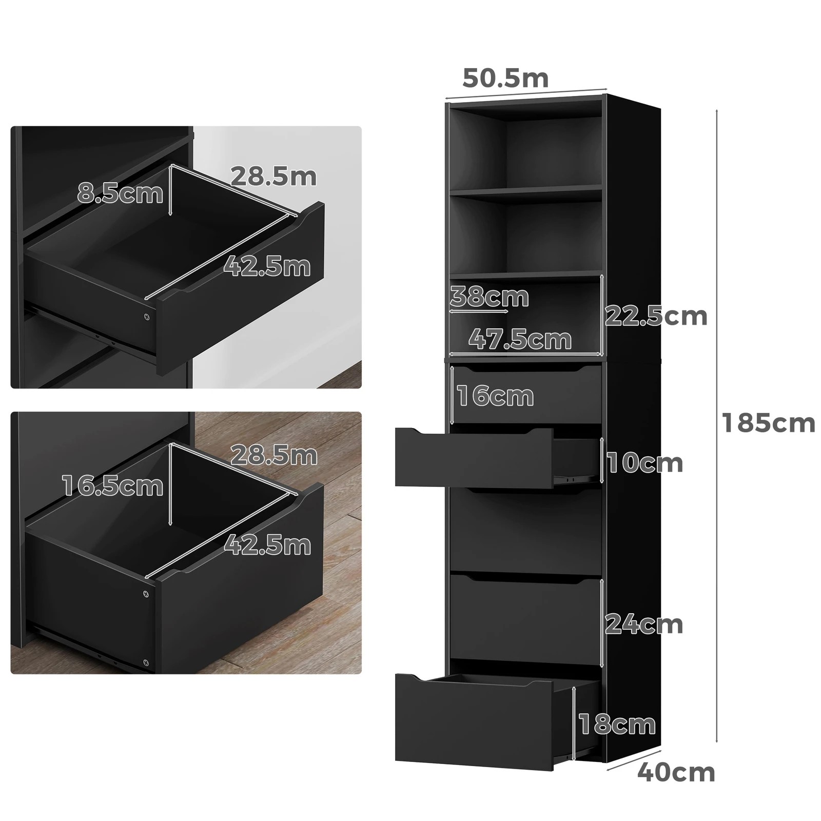 9 Alfordson Wardrobe Clothes Storage Cabinet Closet Organizer 5 Drawers - Black, 9 of 10