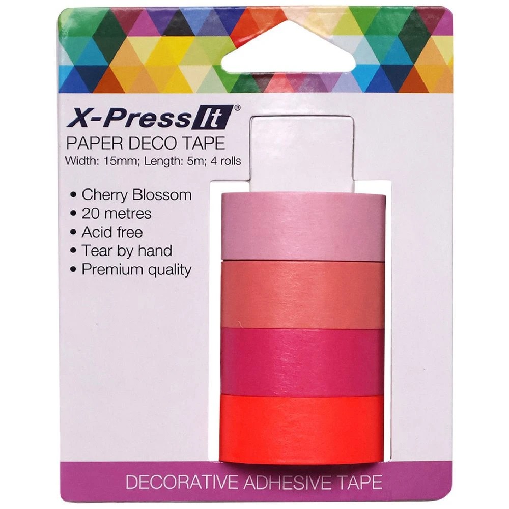 1 X-Press It Paper Deco Tape 15mm x 5m Cherry Blossom 4 Pack, 1 of 3