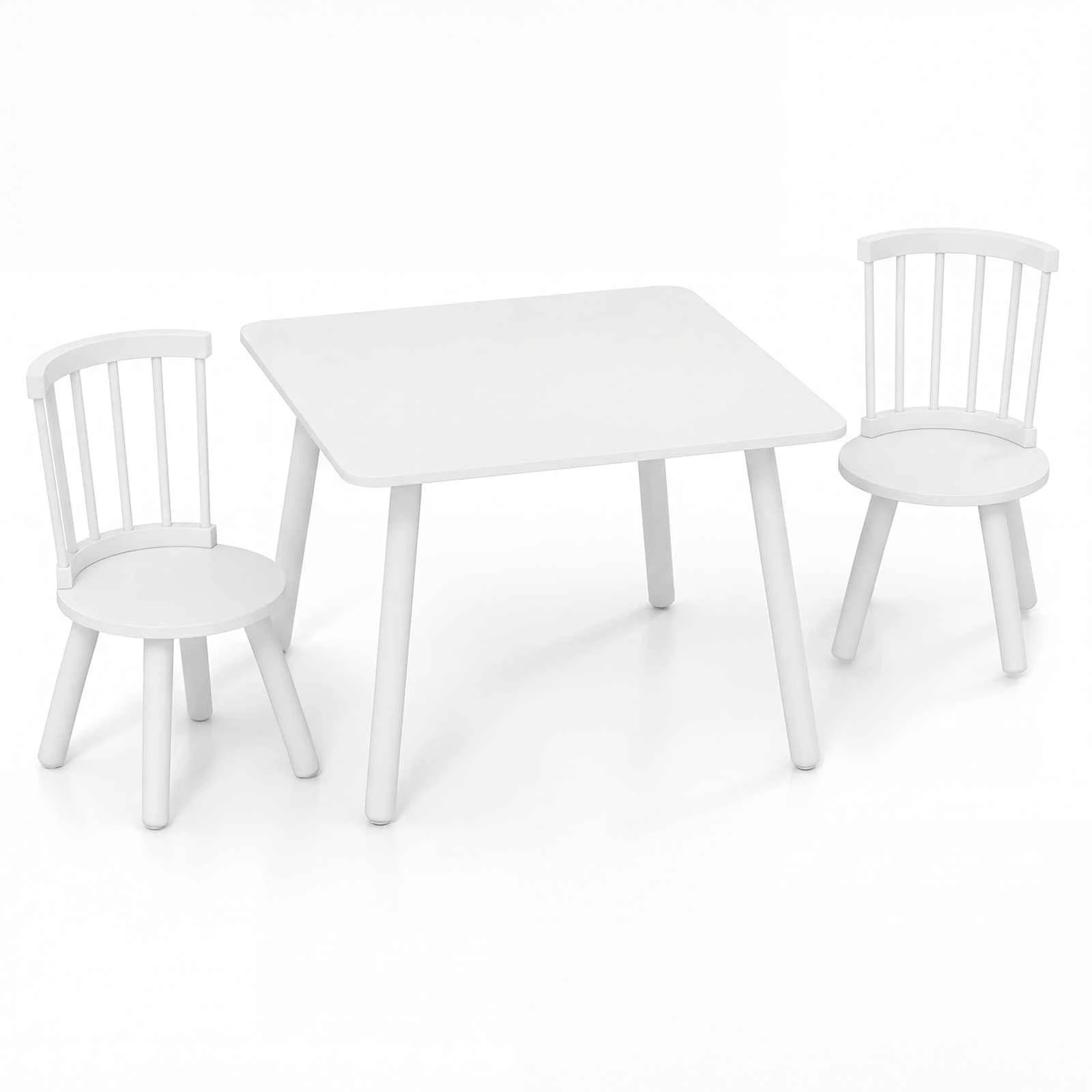 1 Costway Table 2 Chairs Set Wood Activity Table Art Play Craft Furniture Curved Spindle - White, 1 of 2