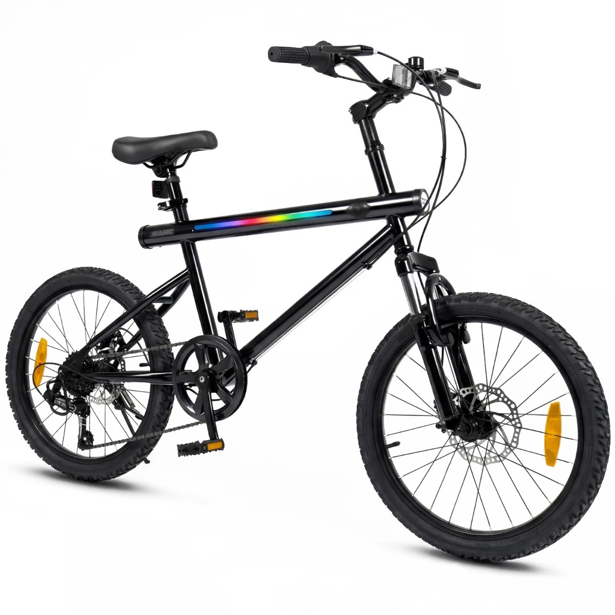 1 Costway 6 Speed Commuter Bicycle 20'' LED-lit Cycling Bike High Carbon Steel - Black, 1 of 1