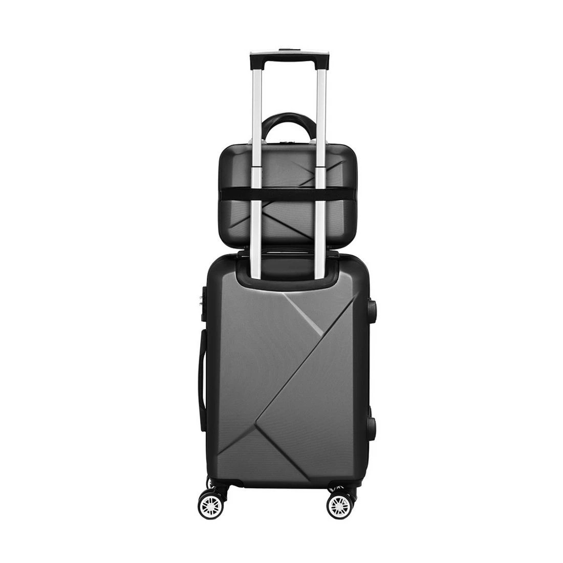 3 Wanderlite 2pc Luggage 12" 20" Trolley Travel Suitcase Storage Carry On TSA Lock - Black, 3 of 6