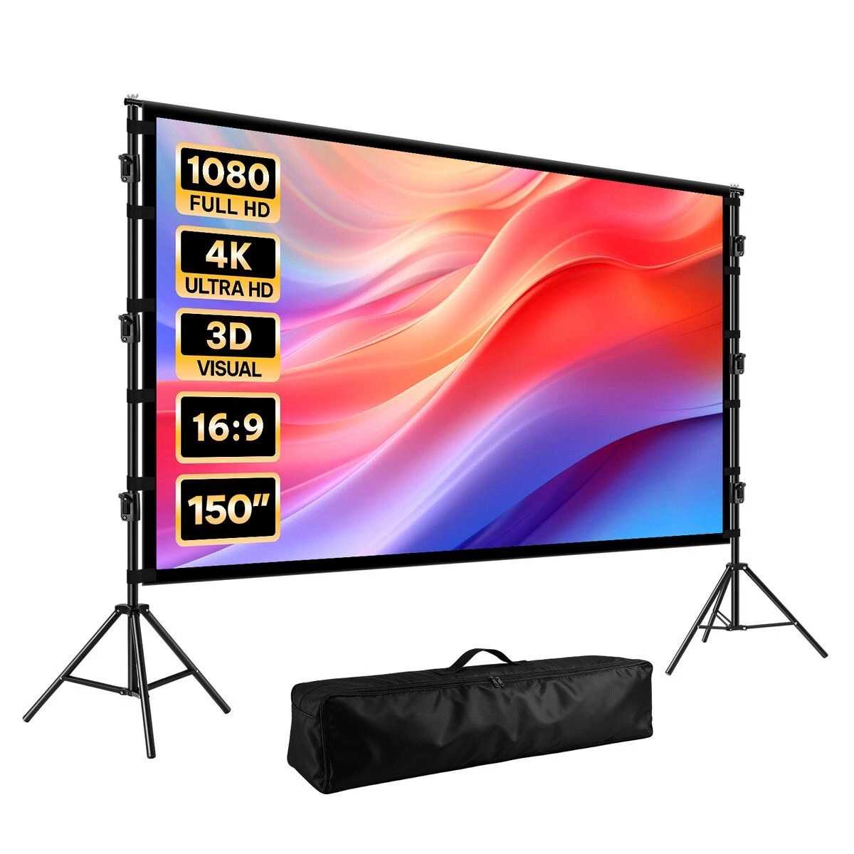 3 AUSWAY 150 Inch Projector Screen Tripod Stands 4K Ultra HD 16:9 Large, 3 of 4