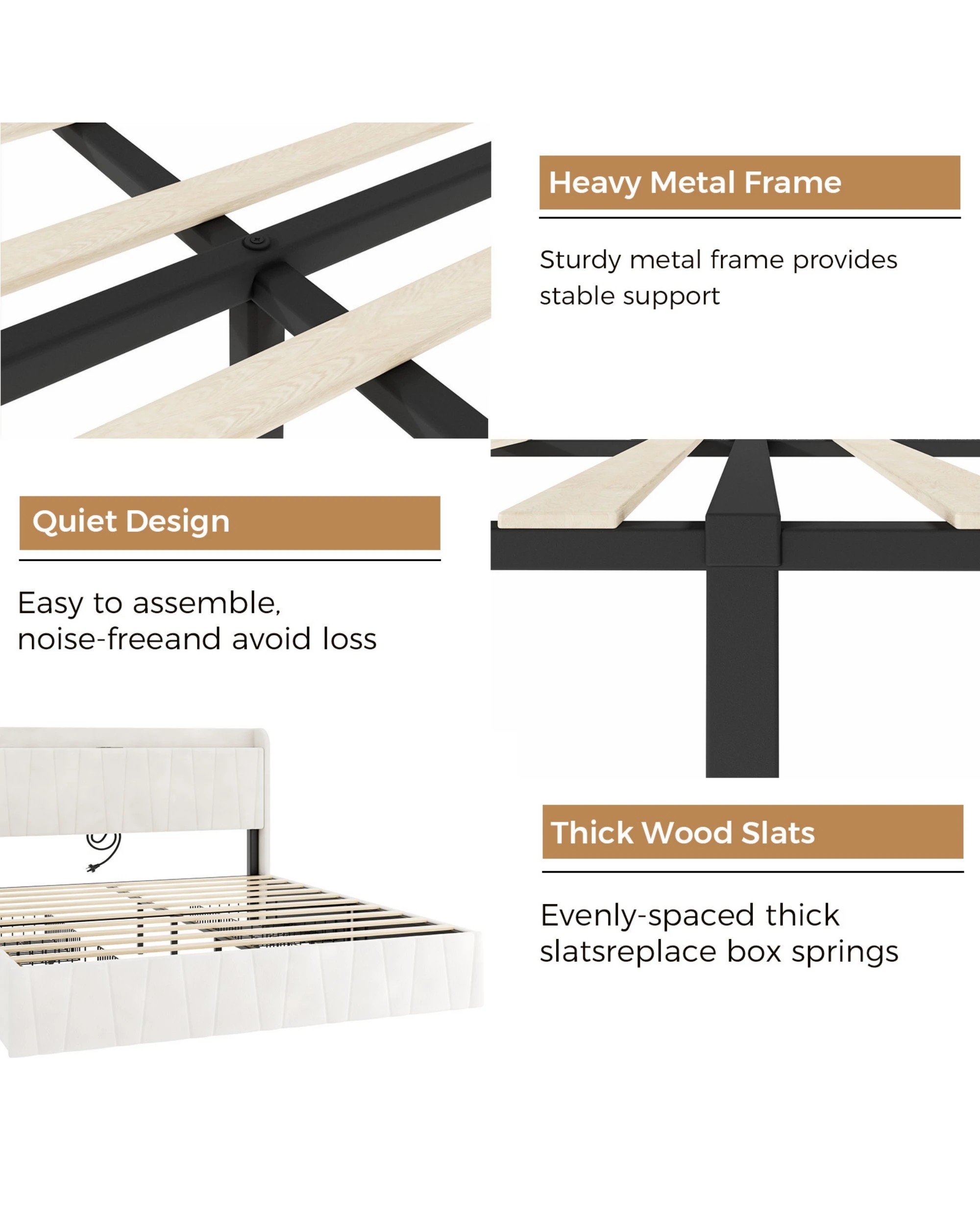 7 Advwin Queen Bed Frame With 4 Storage Drawers & Charging Station Biege, 7 of 7