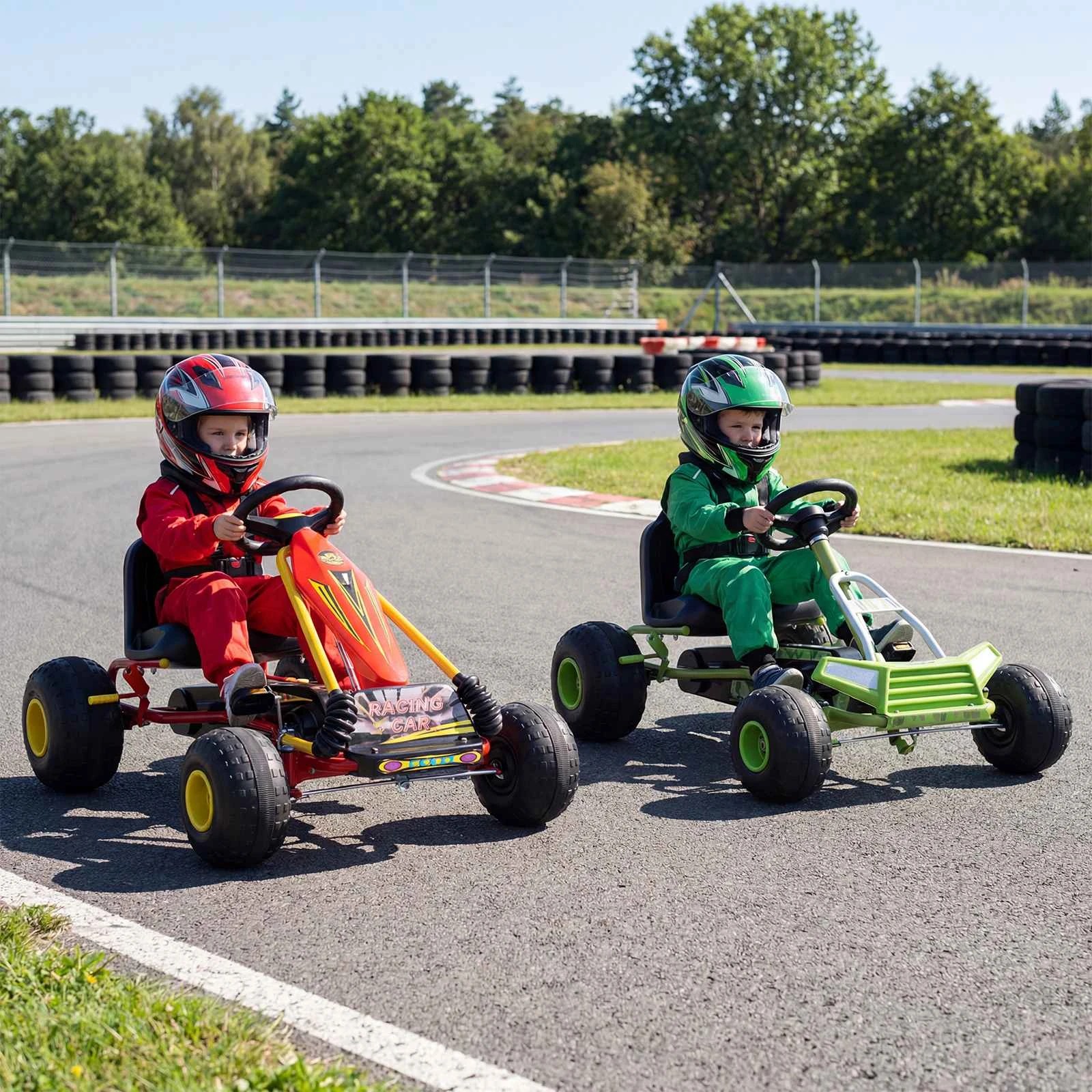 2 Costway Kid Pedal Go Kart 4 Wheel Ride on Toy Bicycle Kart w/Adjustable Seat - Green, 2 of 2