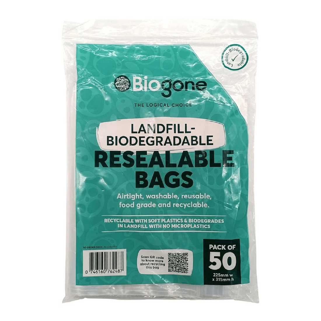 1 Bio-Gone Resealable Zip Lock Bag 225 x 315 mm 50 Pack, 1 of 1